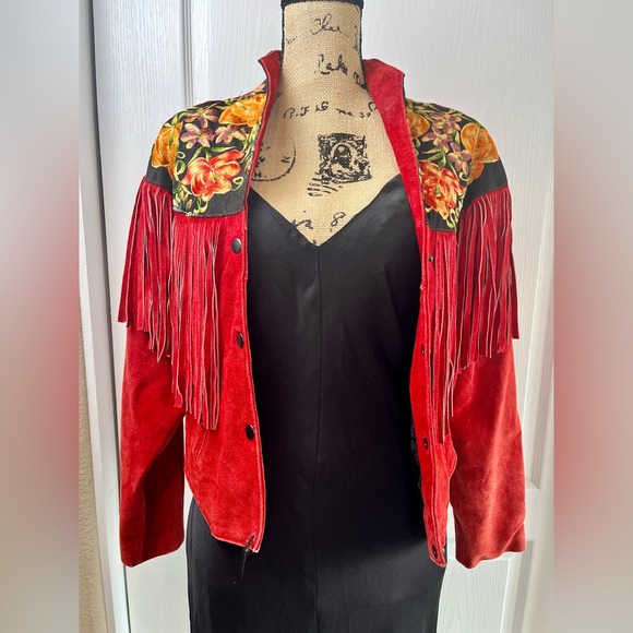 Vintage 80’s western jacket suede leather fringe embroidery - Picture 6 of 9